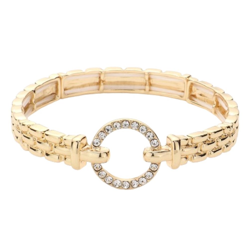 Stone Paved Open Circle Stretch Women Bracelet